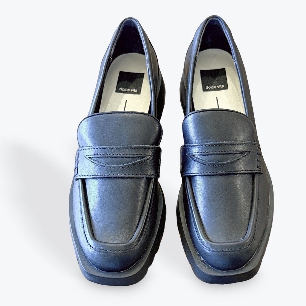 Dolce‎ Vita Caster Lug Sole Loafers Black Leather Penny Loafer Womens 9